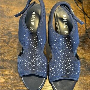 Anne Klein Blue Sandals with Peep-Toe and Studded Design / worn once